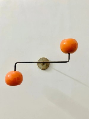 Orange Brass Wall Sconce 1950s Mid Century Brass Italian Adjustable-image