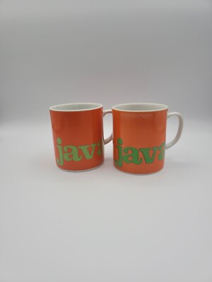 Vintage Retro Orange Coffee Mug Cup Mid Century Modern White Handle JAVA-image