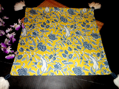  18X18 CREATIVE CO-OP COTTON SLUB PILLOW COVER ~ LIME GREEN / BLUE ORIENTAL #J59-image