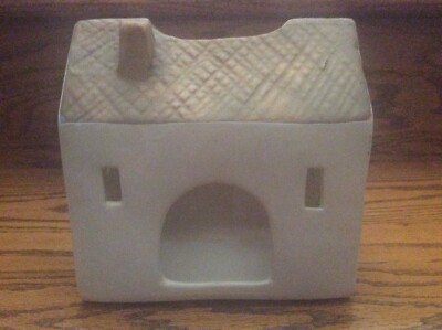 Terra-cotta House Candle Holder Ivory with Tan Roof, 6x5 3/4”,  Creative Co-op, -image