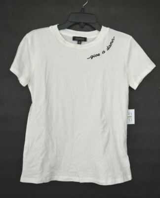 La La Land Creative Co Womens Ivory Give A Damn Embroidered T Shirt Cotton XS-image
