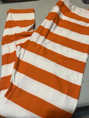 Lularoe TC Halloween Leggings Orange White Big Stripes Classic Spooky #658-image