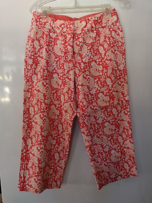 Liz Claiborne Audra Orange/White Paisley Cropped Pants Size 8-image