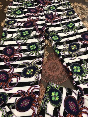 Lularoe Halloween Leggings OS Black White Striped Multicolored Spiders NWT-image