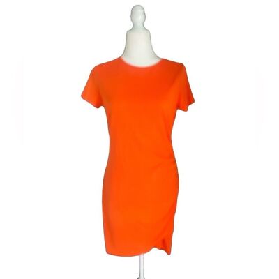 Crew Neck Rushed side orange dress small-image