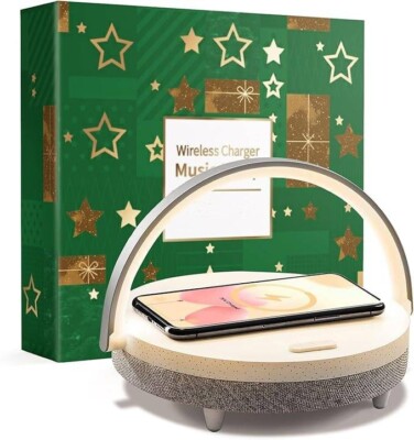 Regalo de Navidad para ella, lámpara de mesa musical con cargador inalámbrico.-image