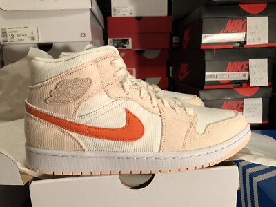 Size 12 Women Air Jordan 1 Mid SE Orange Quartz Corduroy Sneakers New In Box-image