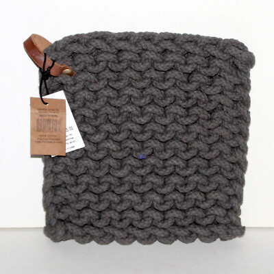 Creative Co-op Cotton Pot Holder Leather Hoop gray trivet kitchen-image