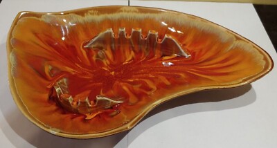  Atomic Orange Ashtray Mid-Century California Pottery Sculpted Ashtray USA 12x8-image