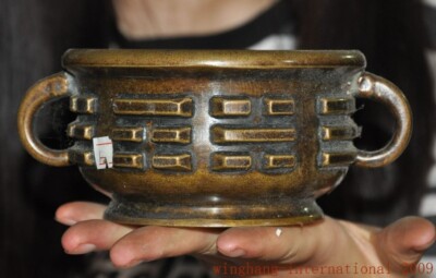 Mark China Chinese Buddhism temple bronze Joss Incense burner Censer statue-image