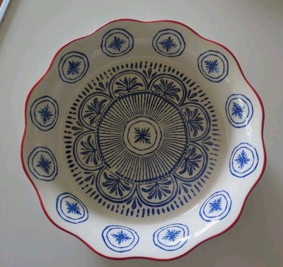 Creative Co-op  Hand painted Stoneware Pie Plate Blue & Red New-image