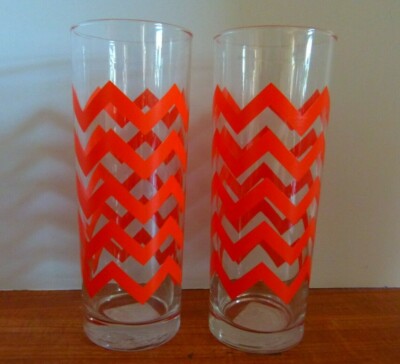 2 Retro Mid Century Modern Style ORANGE Beverage Glasses 6 1/2