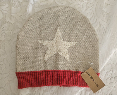 Knit Cotton Hat Creative Co-Op Made in India Star Beanie Gray Taupe-image