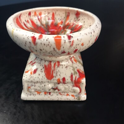 SPLATTER Orange/Red CANDLE HOLDER MID CENTURY MODERN ART POTTERY RETRO BOHO-image