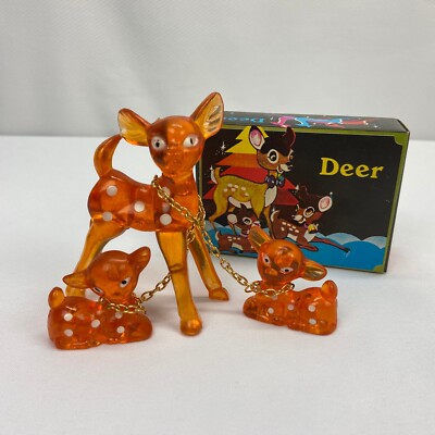 MCM Amber Orange Deer Plastic Doe & Fawn 3 Piece Set Made in Hong Kong Mama Baby-image