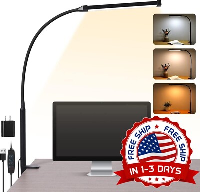 Lampara De Escritorio Y Mesa LED Luz, Clip En Lámpara Luz Cálida Y Blanca, Negro-image
