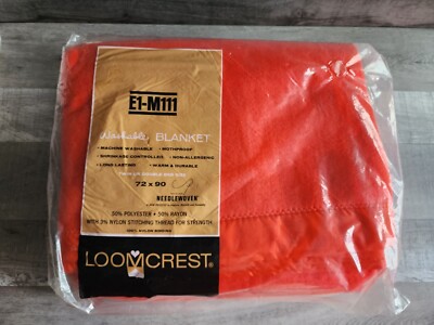 New Vintage Loomcrest Orange Blanket MCM Rayon Blend E1-M111 72