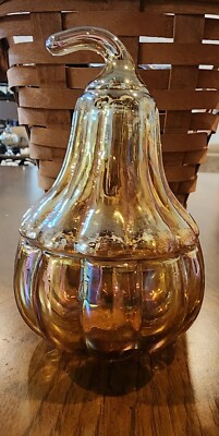 Iridescent Orange Pear Shaped Pumpkin Jar w/Lid  Creative Co-op  BRAND NEW-image