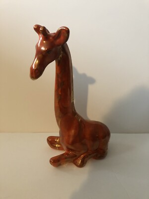 Orange Mid Century Modern Retro Vtg Giraffe FIGURINE Sculpture  Gold Highlights-image