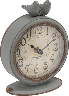 Creative Co-Op Grey Pewter Mantel Clock with Birds-image