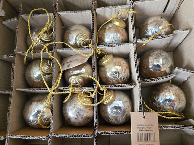 Creative Co Op 12 Etched Mercury Glass Ball Ornament Garland 72