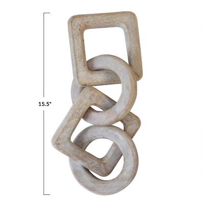 Creative Co-Op Mango Wood Chain Décor, Whitewashed,7.00 x 7.00 x 4.00 Inches-image