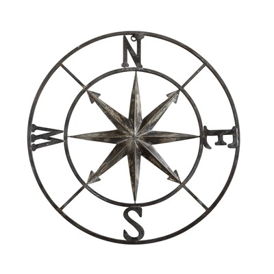 Creative Co-op Decorative Round Metal Compass Wall Décor, 30