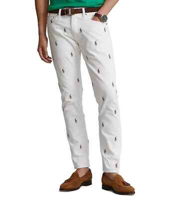 Polo Ralph Lauren Mens SZ 34x30 Sullivan Slim Fit Allover Pony White Jeans-image