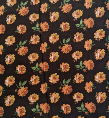 Vintage Mid-Century Floral Fabric Orange Rose Print Brown Background 44
