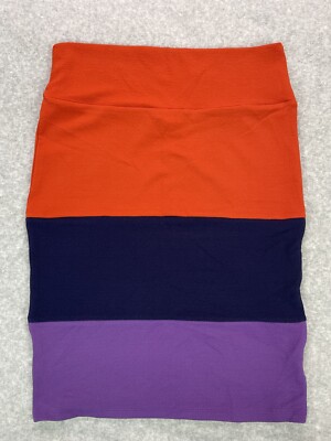LuLaRoe Knee Length Skirt Womens Large Cassie Pencil Skirt Color Block Orange-image