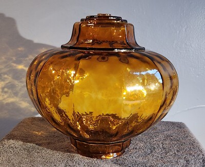 Vtg Large Amber Glass Replacement Globe Mid Century Lamp Part 10.5