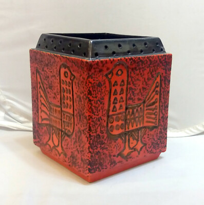 Orange Cube Hungarian Mid-Century Modern Pot Bird Pigeon/Nádor Judit Design-image