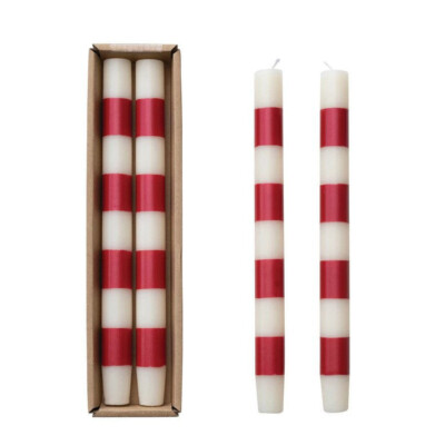 Creative Co-op - Taper Candles with Red Stripes - XS1939-image