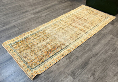 Orange Runner Rug, Vintage Runner Rug, Turkish Rug, Oushak Rug, 3 x 7.4 ft-image