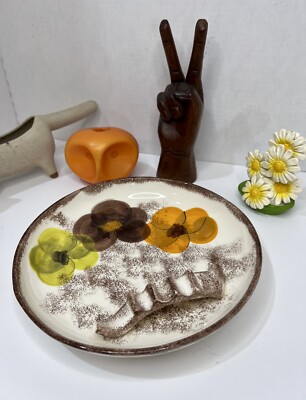 RETRO Mid Century California Pottery Ashtray Spongeware Flowers Vintage NICE-image