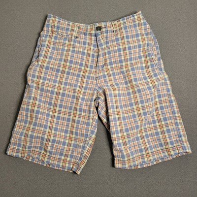 American Eagle Outfitters Mens Size 28 x 10 AE Plaid Orange Chino Preppy Shorts-image