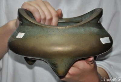 Mark China ancient Buddhism temple bronze Joss Incense burner Censer statue-image