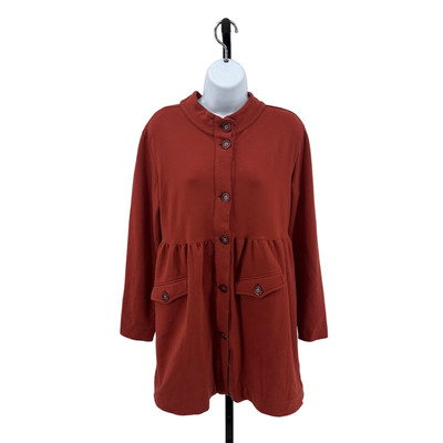 Sahalie Button Front Knit Knack Jacket Coat WMNS M Orange Mid Length Stretch-image