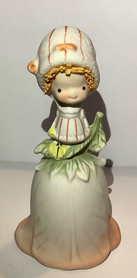 Vintage UCTCI Japan Flower Girl Orange Green Bisque Pottery Bell-image