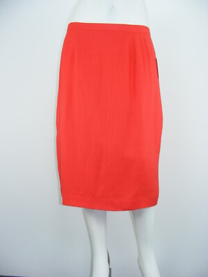 SUSAN BRISTOL Skirt Red-Orange Rayon Weave LINED Mid-Calf Career Sz 16 - W33-35