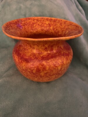 Mid Century Orange Drip Glaze USA Pottery Spittoon Shape Vase-image