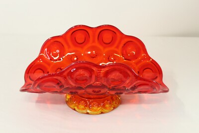 Vintage MCM Mid Century Modern Amberina Glass Vase Unusual Oval Shape Red Orange-image
