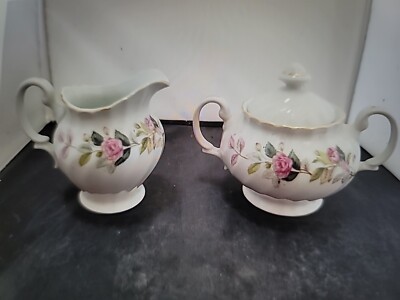 Creamer/Lidded Sugar Bowl/Vintage/Creative Co/Fine China/Pink Roses/Ex Cond-image
