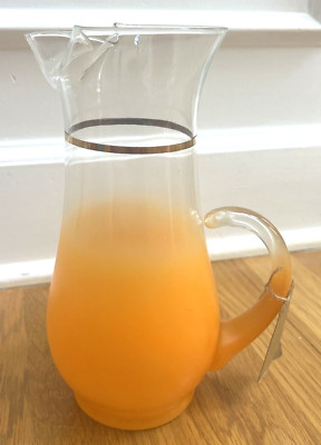 Vintage Mid Century Modern Orange Frosted Pitcher With Gold Ring -image
