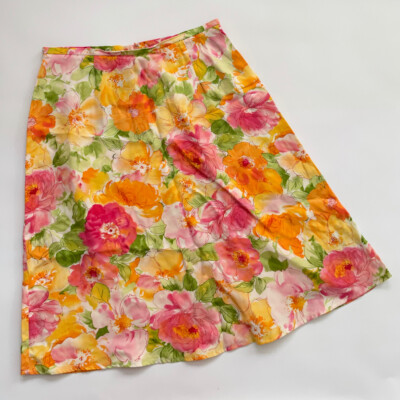 Talbots Skirt 10 Floral Red Orange Green A Line Tea Garden Spring Summer Casual-image