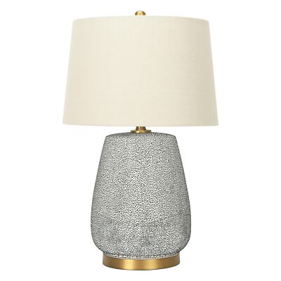 Creative Co-Op Glaze Ceramic Natural Linen Shade Table Lamp, Blue Textured Ro...-image