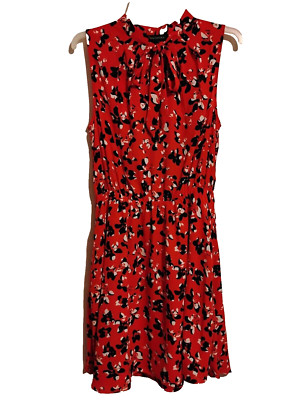 Banana Republic orange with Floral Printed Fit & Flare elastic waist v tneckie-image