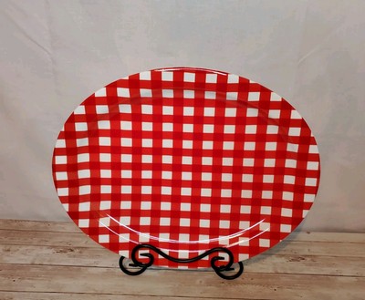 RED GINGHAM PLATTER by CREATIVE CO-OP Stoneware 16