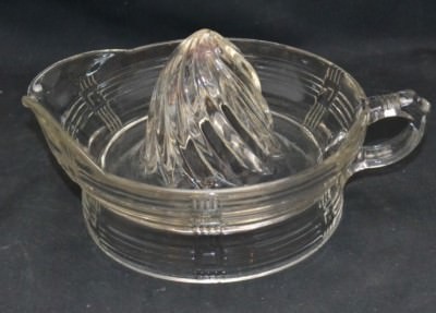 Pressed Glass Mid Century Glass Orange Juicer With Handle Basketweave -image