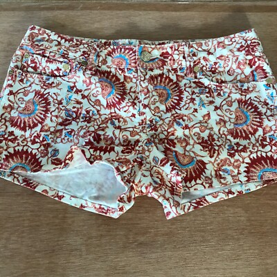 Tory Burch Avery Chino Shorts Women 27 Orange Floral Mid Rise Designer-image